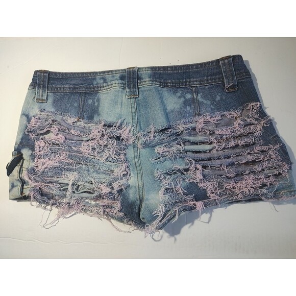 HOT PANTS SHORT Lowrise Shorts Denim LEI Cutoff Frayed shredded Distressed Sz 11 - Picture 1 of 9